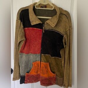 Kyber Outerwear Women’s Collared Long Sleeve Zip Up Patchwork Sweater Cotton SzL